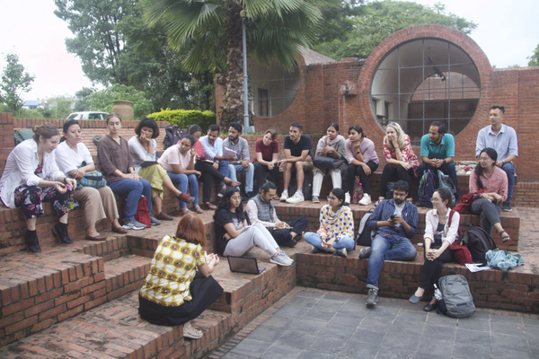 Dr. Stefanie Lotter and Swaraj Chitrakar lead participants in a discussion on critical approaches to the archive. Taragaon Museum, Kathmandu. Photo © Monalisa Maharjan.