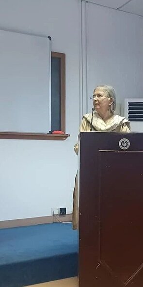 Roma Chaterjee on the visual politics of Patua scrolls. Photo courtesy Colombo Insitute.