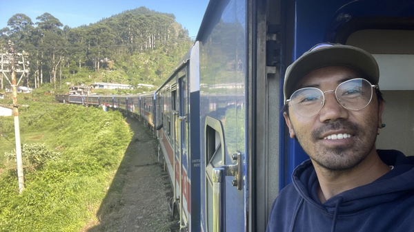 Traveling by train in Sri Lanka.
