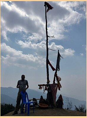 Many like the protestor pictured, member of the ‘No Cable Car Struggle Committee’, keep guard  along the trail to discourage the Armed Police Force (APF) from setting up camp in Mukkumlung.