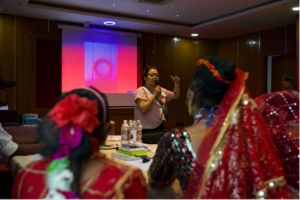 We asked participants to bring an object of significance to them so they could talk about it during their introduction. Here Kumud talks about the panchadhaatu bangle that she wears as a reminder of her Newar heritage.