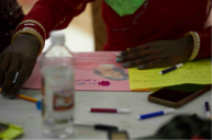 A young DJ dancer creating her self-portrait.