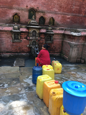  Plastic ‘Ghee gallons’ in queue at Maru Hiti, Kathmandu.